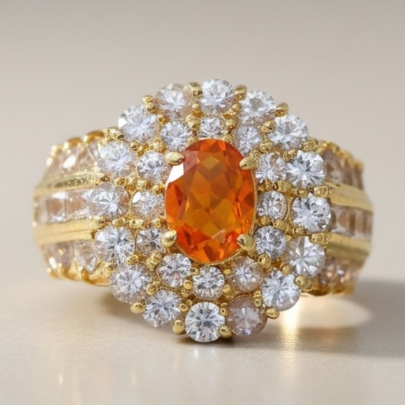 unbranded Jewelry - 💫stunning 18k yellow pure Gold fire opal, white sapphire women's Ring